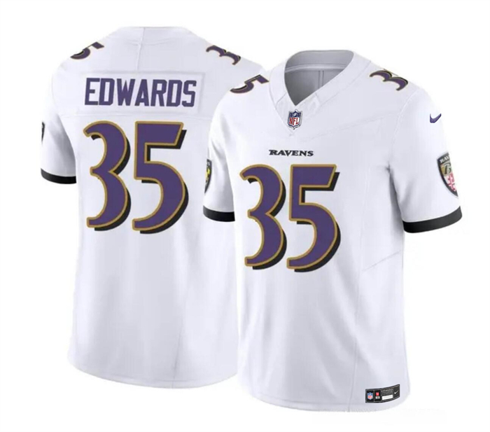 Personalized Men’s Baltimore Ravens #35 Gus Edwards White 2023 F.U.S.E. Limited Football Jersey