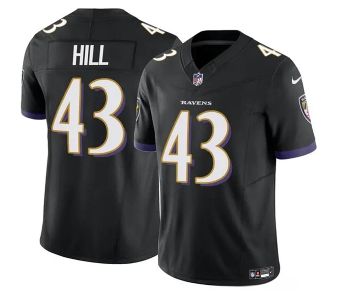 Personalized Men’s Baltimore Ravens #43 Justice Hill Black 2023 F.U.S.E. Limited Football Jersey