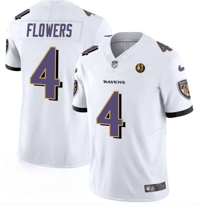 Personalized Men’s Baltimore Ravens #4 Zay Flowers White 2023 F.U.S.E. With John Madden Patch Limited Football Jersey