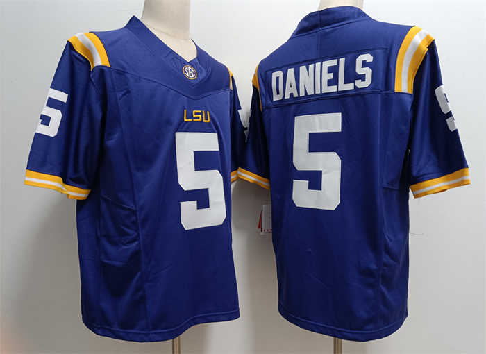 Personalized Men’s LSU Tigers #5 Jayden Daniels Blue Stitched Jersey