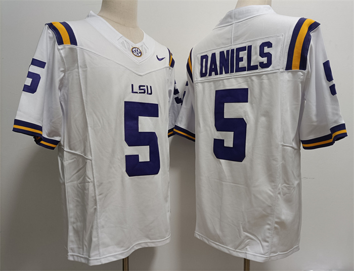 Personalized Men’s LSU Tigers #5 Jayden Daniels White Stitched Jersey