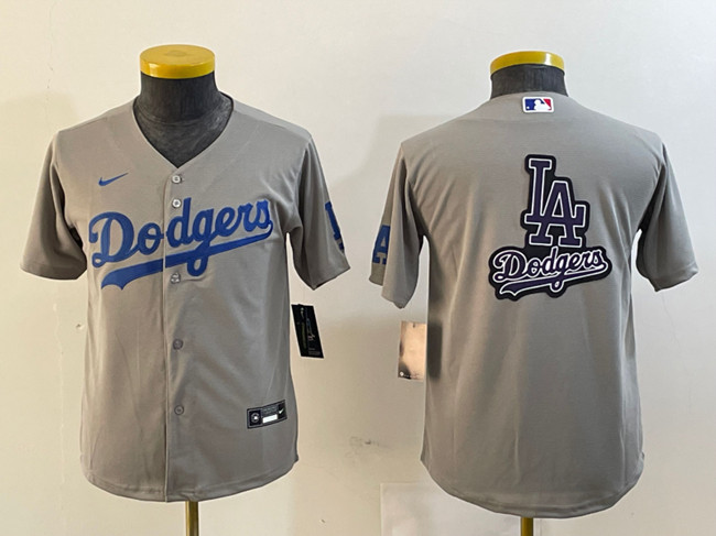 Personalized Youth Los Angeles Dodgers Grey Team Big Logo Stitched Jersey