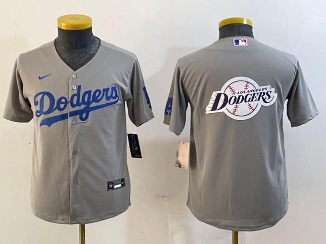 Personalized Youth Los Angeles Dodgers Grey Team Big Logo Stitched Jerseys