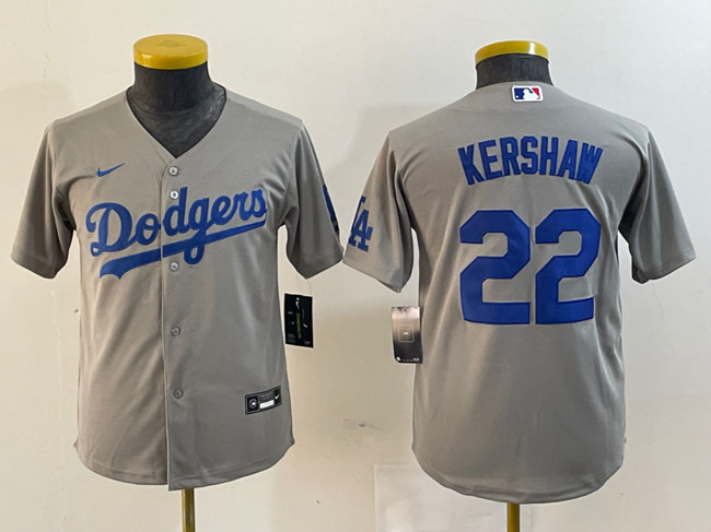 Personalized Youth Los Angeles Dodgers #22 Clayton Kershaw Grey Stitched Jersey