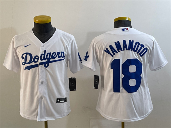 Personalized Youth Los Angeles Dodgers #18 Yoshinobu Yamamoto White Stitched Baseball Jersey