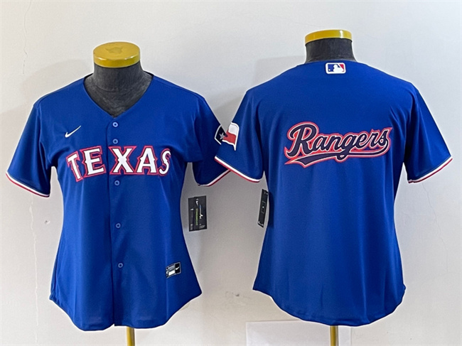 Personalized Women’s Texas Rangers Royal Team Big Logo With Patch Stitched Baseball Jersey(Run Small)