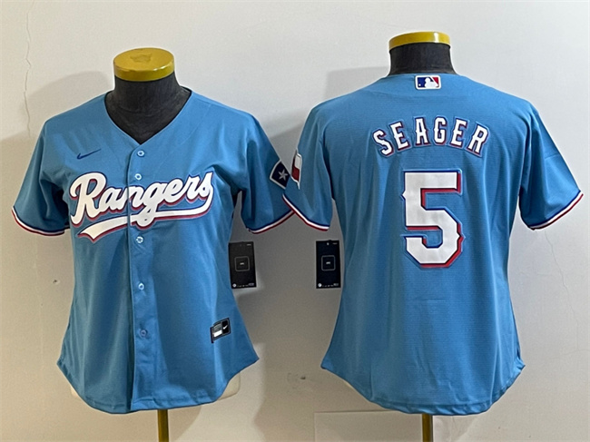Personalized Women’s Texas Rangers #5 Corey Seager Blue With Patch Stitched Baseball Jersey(Run Small)