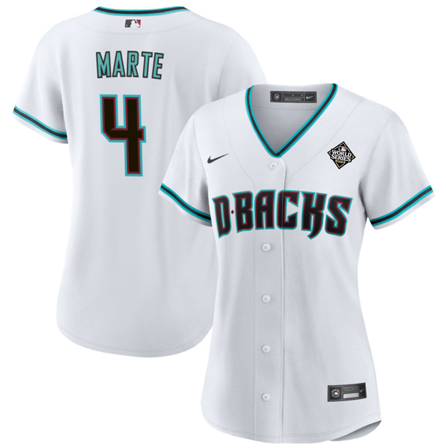 Personalized Women’s Arizona Diamondbacks #4 Ketel Marte White 2023 World Series Stitched Baseball Jersey(Run Small)