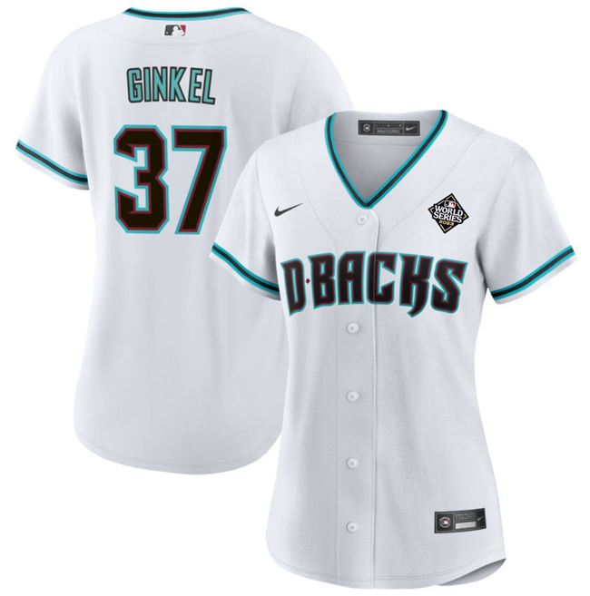 Personalized Women’s Arizona Diamondbacks #37 Kevin Ginkel White 2023 World Series Stitched Baseball Jersey(Run Small)