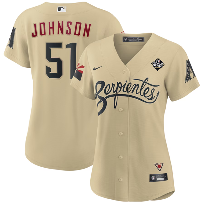 Personalized Women’s Arizona Diamondbacks #51 Randy Johnson Gold 2023 World Series City Connect Stitched Baseball Jersey(Run Small)