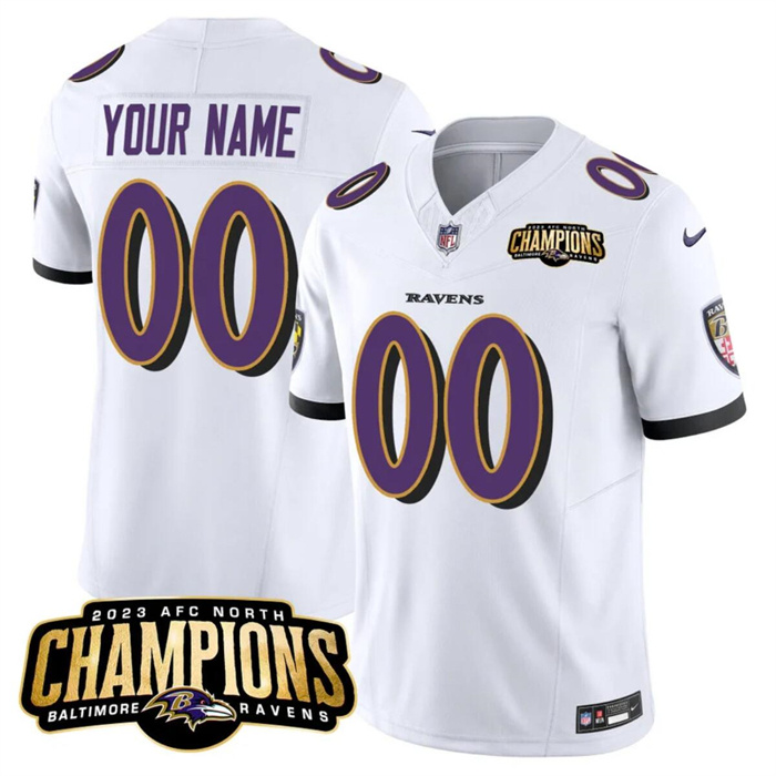 Personalized Men’s Baltimore Ravens Active Player White 2023 F.U.S.E. AFC North Champions Limited Football Jersey