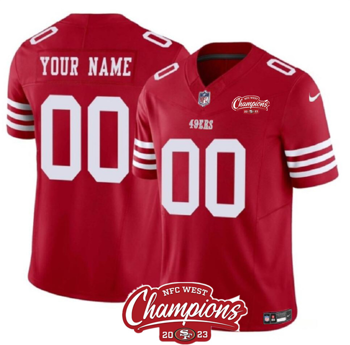 Personalized Men’s San Francisco 49ers Active Player Red 2023 F.U.S.E. NFC West Champions Patch Stitched Football Jersey
