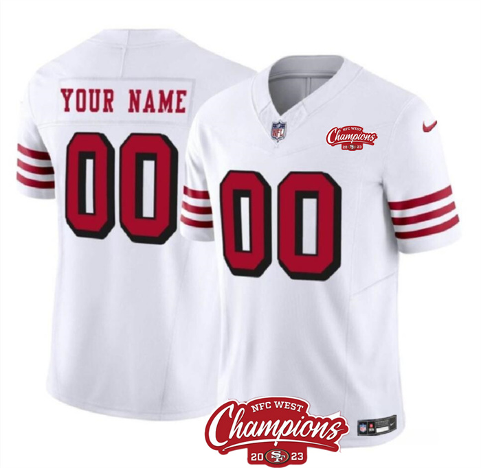 Personalized Men’s San Francisco 49ers Active Player White 2023 F.U.S.E. NFC West Champions Patch Alternate Stitched Football Jersey
