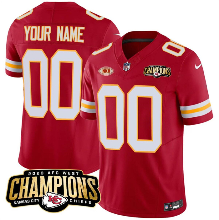 Personalized Men’s Kansas City Chiefs Active Player Red 2023 F.U.S.E. AFC West Champions With NKH Patch Untouchable Limited Stitched Jersey