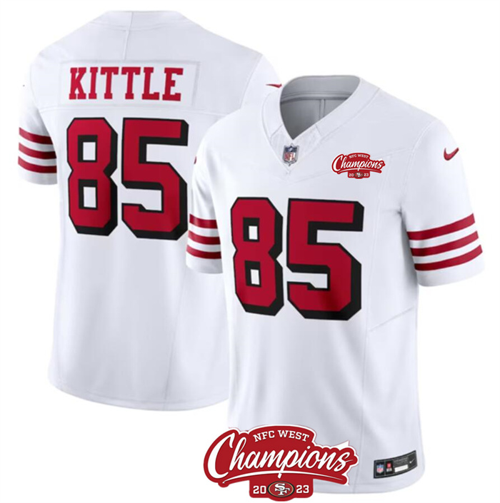 Personalized Men’s San Francisco 49ers #85 George Kittle White 2023 F.U.S.E. NFC West Champions Patch Alternate Stitched Football Jersey