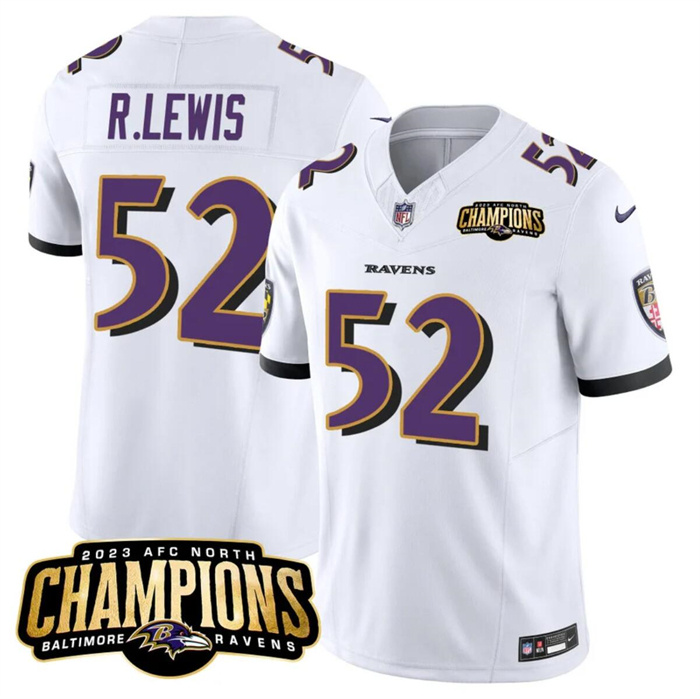 Personalized Men’s Baltimore Ravens #52 Ray Lewis White 2023 F.U.S.E. AFC North Champions Limited Football Jersey