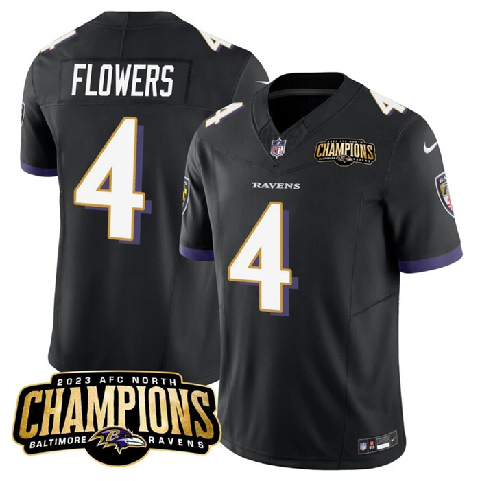 Personalized Men’s Baltimore Ravens #4 Zay Flowers Black 2023 F.U.S.E. AFC North Champions Limited Football Jersey