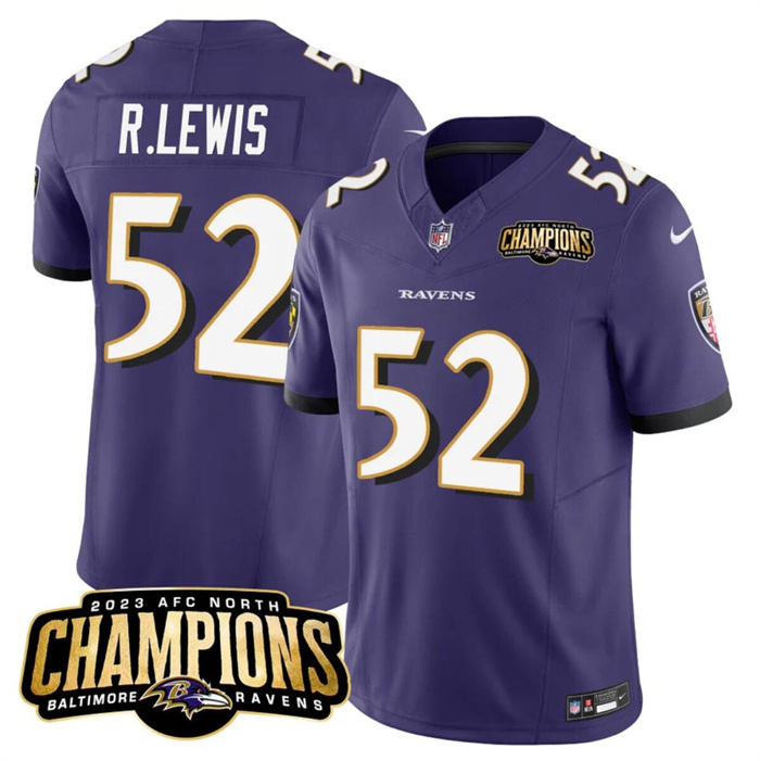 Personalized Men’s Baltimore Ravens #52 Ray Lewis Purple 2023 F.U.S.E. AFC North Champions Limited Football Jersey