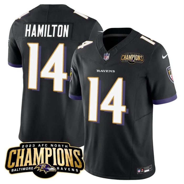 Personalized Men’s Baltimore Ravens #14 Kyle Hamilton Black 2023 F.U.S.E. AFC North Champions Limited Football Jersey