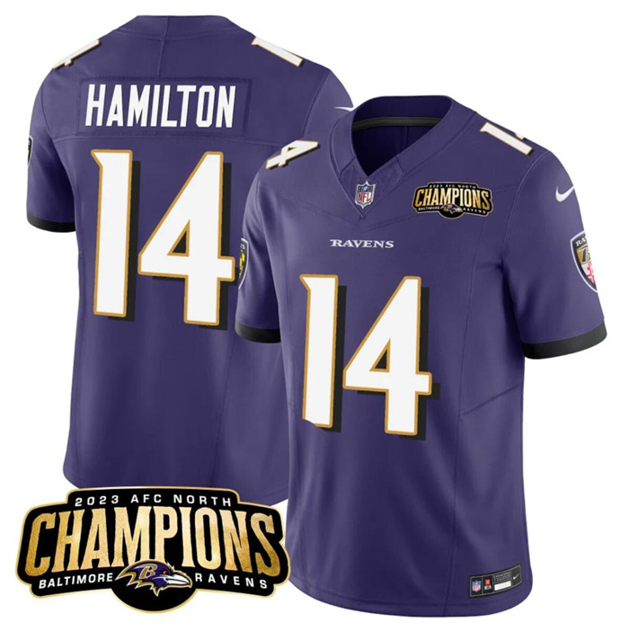 Personalized Men’s Baltimore Ravens #14 Kyle Hamilton Purple 2023 F.U.S.E. AFC North Champions Limited Football Jersey