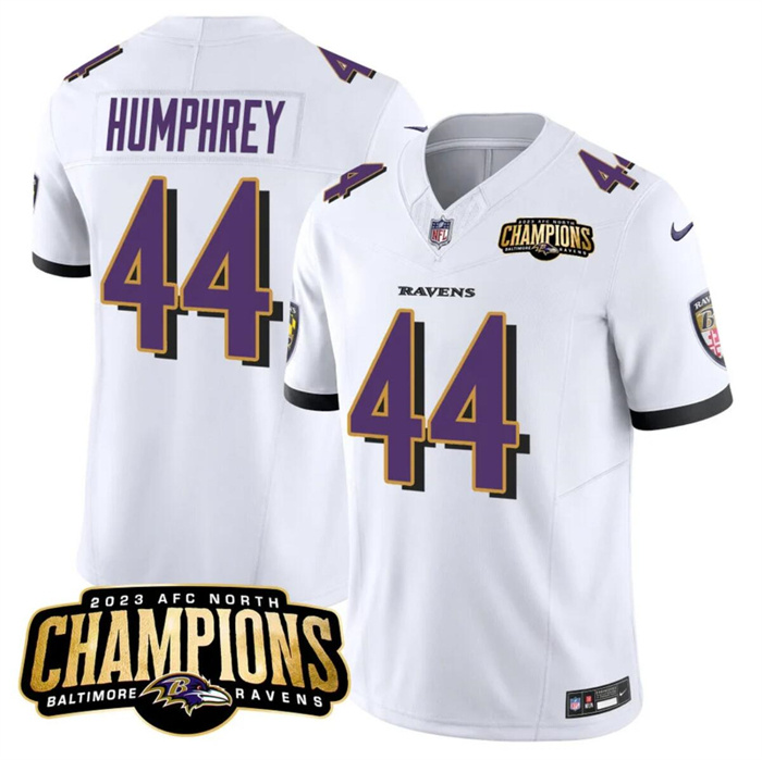 Personalized Men’s Baltimore Ravens #44 Marlon Humphrey White 2023 F.U.S.E. AFC North Champions Limited Football Jersey