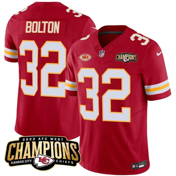 Personalized Men’s Kansas City Chiefs #32 Nick Bolton Red 2023 F.U.S.E. AFC West Champions With NKH Patch Untouchable Limited Stitched Jersey
