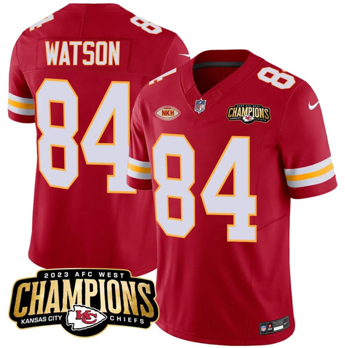 Personalized Men’s Kansas City Chiefs #84 Justin Watson Red 2023 F.U.S.E. AFC West Champions With NKH Patch Untouchable Limited Stitched Jersey