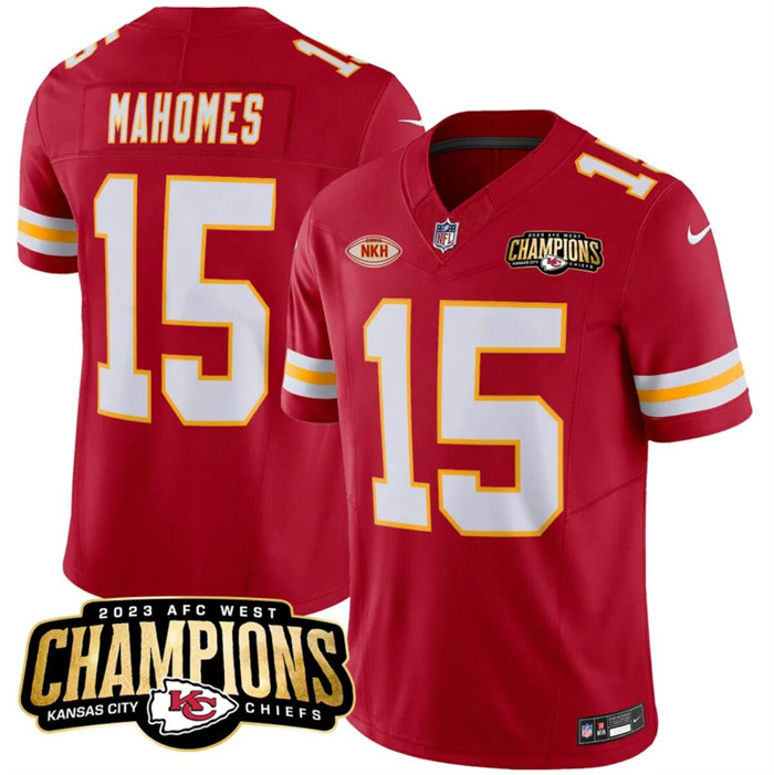 Personalized Men’s Kansas City Chiefs #15 Patrick Mahomes Red 2023 F.U.S.E. AFC West Champions With NKH Patch Untouchable Limited Stitched Jersey