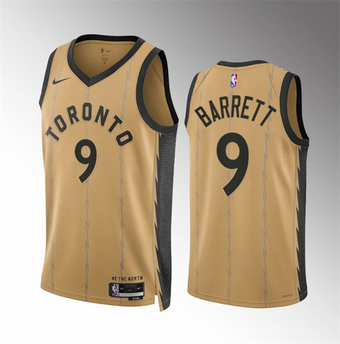 Personalized Men’s Toronto Raptors #9 RJ Barrett Gold 2023 24 City Edition Stitched Basketball Jersey