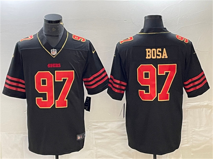 Personalized Men’s San Francisco 49ers #97 Nick Bosa Black Gold Stitched Jersey