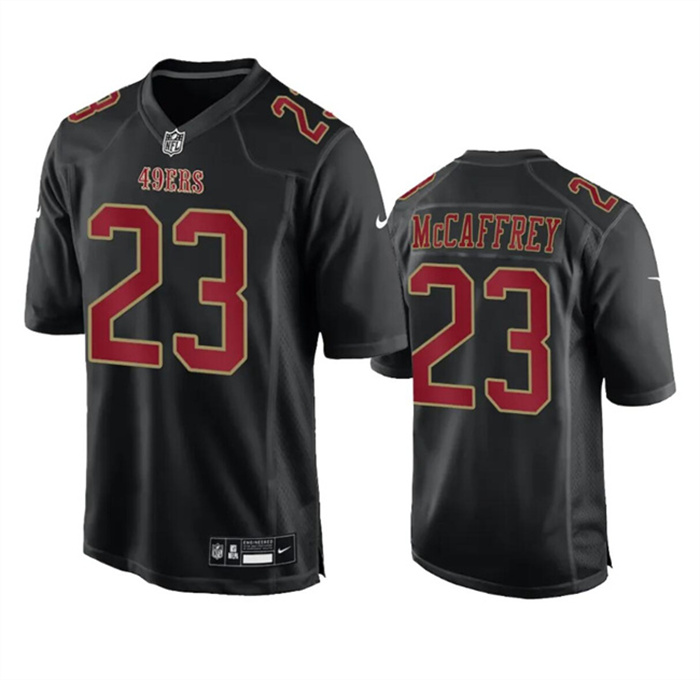 Personalized Men’s San Francisco 49ers #23 Christian McCaffrey Black Fashion Limited Stitched Football Game Jersey