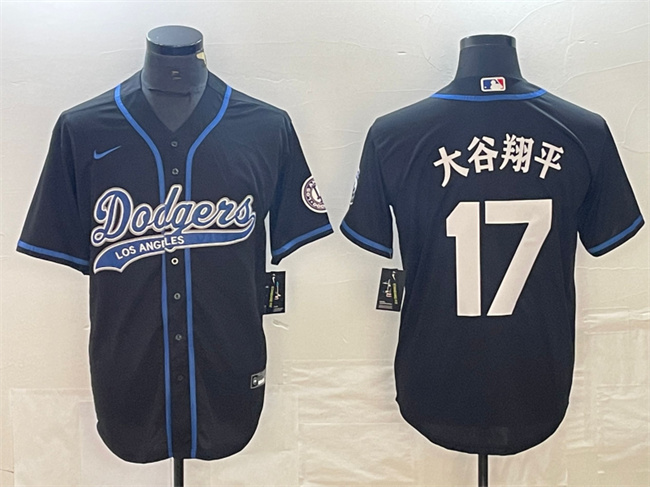 Personalized Men’s Los Angeles Dodgers #17 u5927u8c37u7fd4u5e73 Black Cool Base With Patch Stitched Baseball Jersey