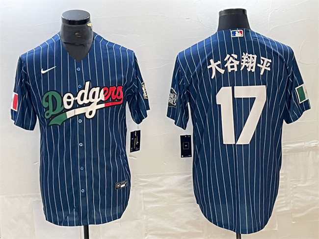 Personalized Men’s Los Angeles Dodgers #17 u5927u8c37u7fd4u5e73 Navy Cool Base With Patch Stitched Baseball Jerseys 1