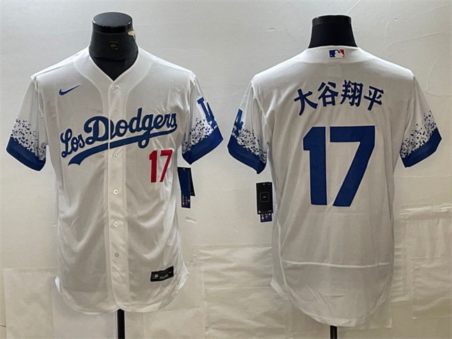 Personalized Men’s Los Angeles Dodgers #17 u5927u8c37u7fd4u5e73 White City Connect Flex Base Stitched Baseball Jersey