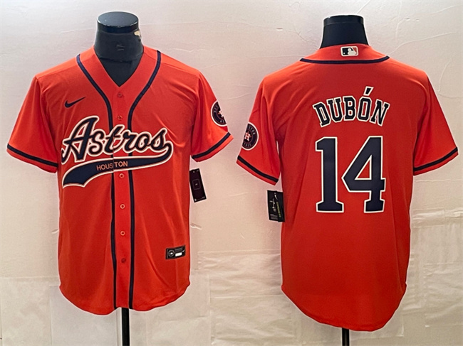 Personalized Men’s Houston Astros #14 Mauricio Dubón Orange With Patch Cool Base Stitched Baseball Jersey