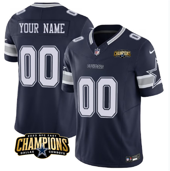 Personalized Men’s Dallas Cowboys Active Player Navy 2023 F.U.S.E. NFC East Champions Patch Stitched Football Jersey