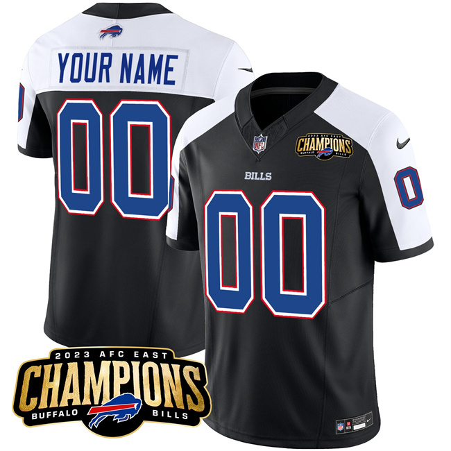 Personalized Men’s Buffalo Bills Active Player Black White 2023 F.U.S.E. AFC East Champions Ptach Stitched Football Jersey