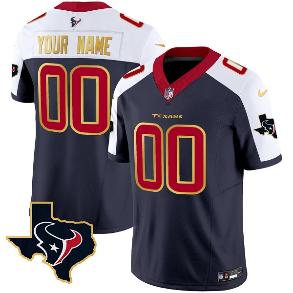 Personalized Men’s Houston Texans Active Player Navy White 2023 F.U.S.E. With Team Logo Patch Limited Stitched Football Jersey