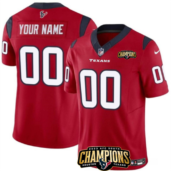 Personalized Men’s Houston Texans Active Player Red 2023 F.U.S.E. AFC South Champions Patch Limited Stitched Football Jersey