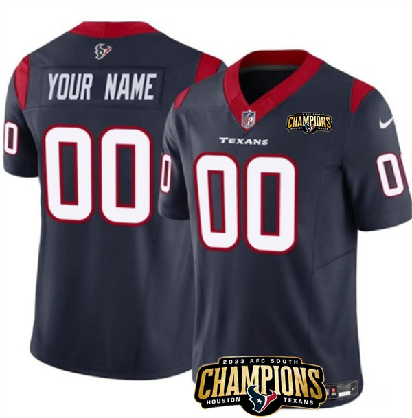 Personalized Men’s Houston Texans Active Player Navy 2023 F.U.S.E. AFC South Champions Patch Limited Stitched Football Jersey