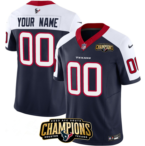 Personalized Men’s Houston Texans Active Player Navy White 2023 F.U.S.E. AFC South Champions Patch Limited Stitched Football Jersey