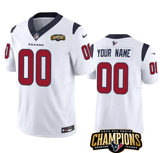 Personalized Men’s Houston Texans Active Player White 2023 F.U.S.E. AFC South Champions Patch Limited Stitched Football Jersey