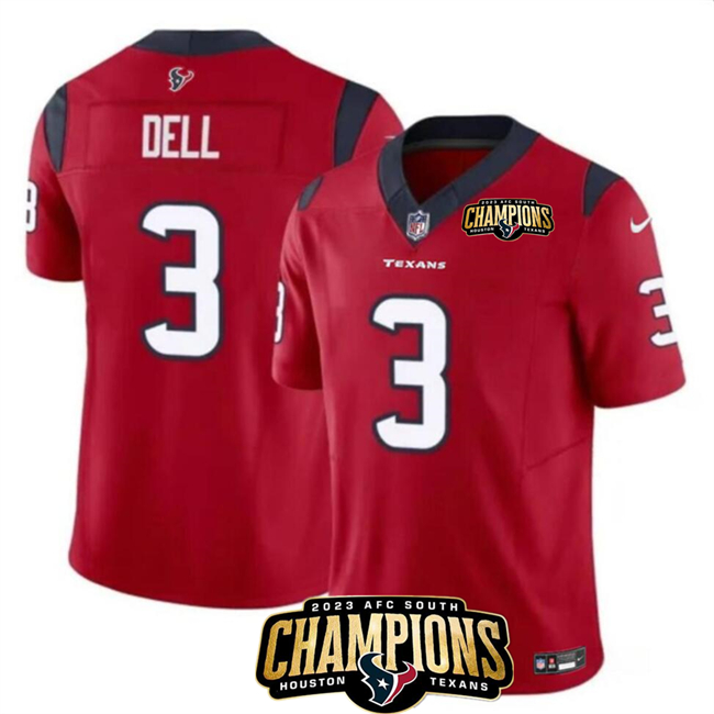 Personalized Men’s Houston Texans #3 Tank Dell Red 2023 F.U.S.E. AFC South Champions Patch Untouchable Limited Stitched Football Jersey