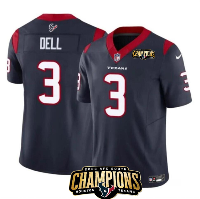 Personalized Men’s Houston Texans #3 Tank Dell Navy 2023 F.U.S.E. AFC South Champions Patch Untouchable Limited Stitched Football Jersey