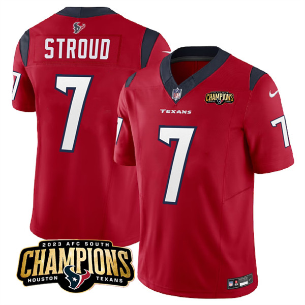Personalized Men’s Houston Texans #7 C.J. Stroud Red 2023 F.U.S.E. AFC South Champions Patch Untouchable Limited Stitched Football Jersey