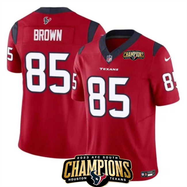 Personalized Men’s Houston Texans #85 Noah Brown Red 2023 F.U.S.E. AFC South Champions Patch Untouchable Limited Stitched Football Jersey