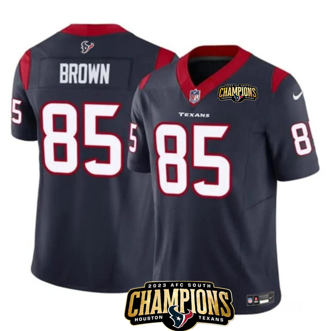 Personalized Men’s Houston Texans #85 Noah Brown Navy 2023 F.U.S.E. AFC South Champions Patch Untouchable Limited Stitched Football Jersey