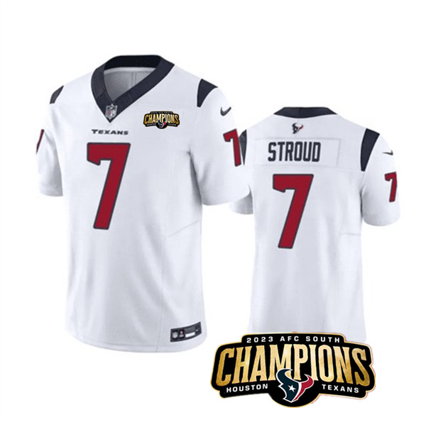 Personalized Men’s Houston Texans #7 C.J. Stroud White 2023 F.U.S.E. AFC South Champions Patch Untouchable Limited Stitched Football Jersey