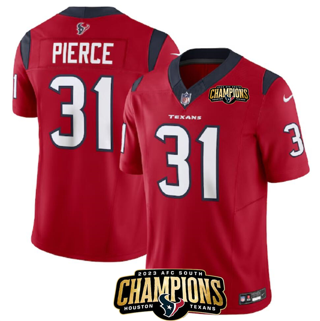 Personalized Men’s Houston Texans #31 Dameon Pierce Red 2023 F.U.S.E. AFC South Champions Patch Untouchable Limited Stitched Football Jersey