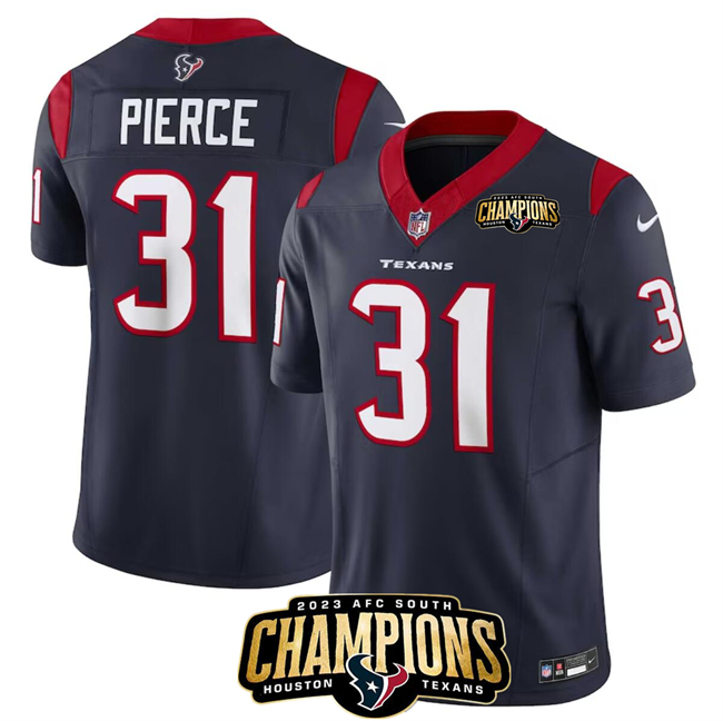 Personalized Men’s Houston Texans #31 Dameon Pierce Navy 2023 F.U.S.E. AFC South Champions Patch Untouchable Limited Stitched Football Jersey